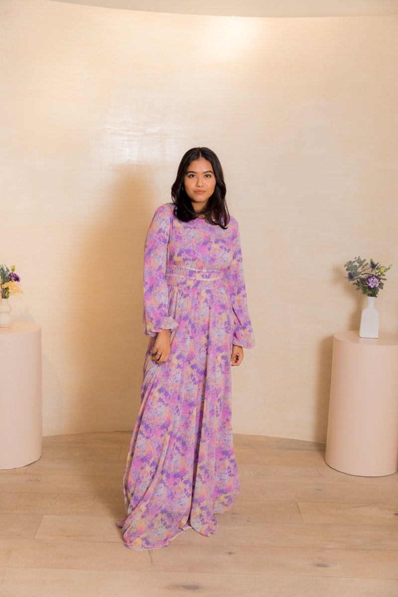 Purple Long Dress with colourful paint design