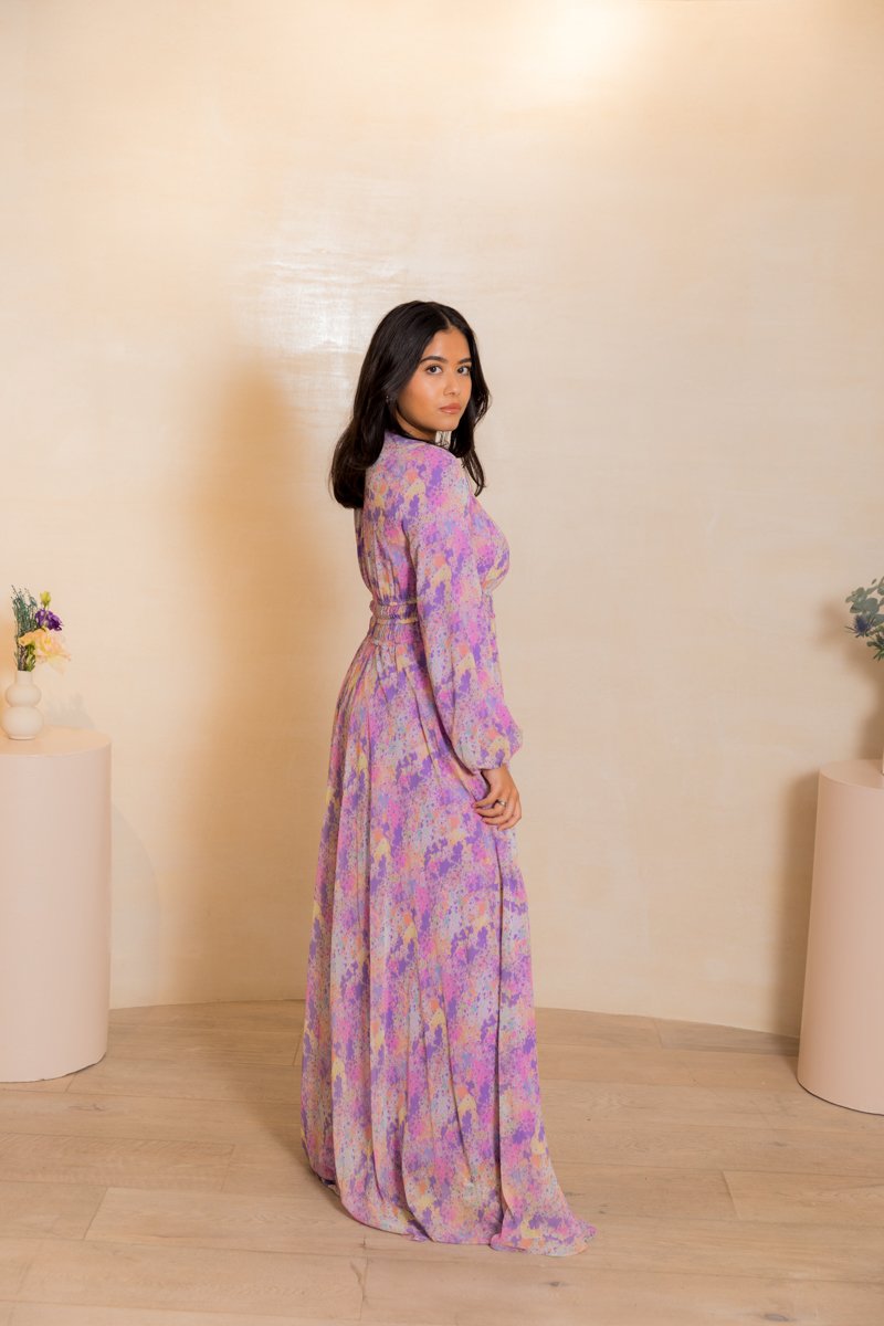 Purple Long Dress with colourful paint design