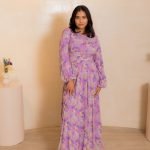 Purple Long Dress with colourful paint design