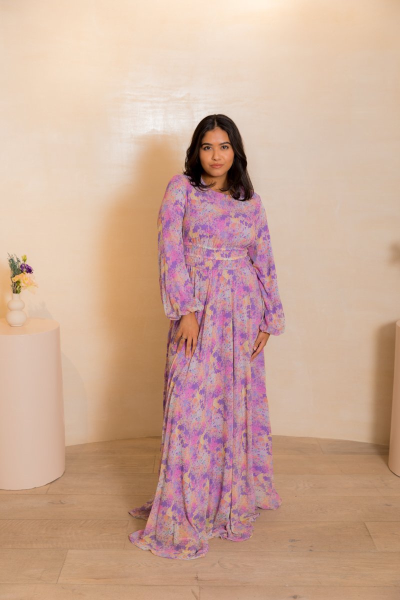 Purple Long Dress with colourful paint design