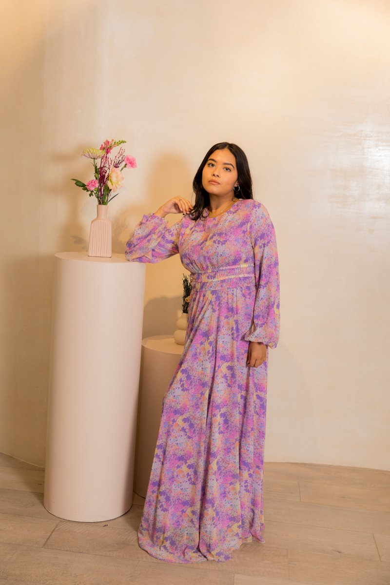 Purple Long Dress with colourful paint design