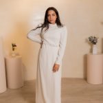 Long Cream Dress with Diamond neck detail